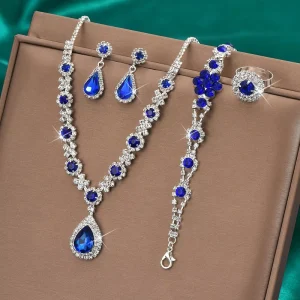 High End Fashion Jewelry Set New Design Crystal Water Droplets Necklace Earring Ring
