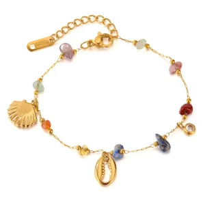 High-End Feel Stainless Steel Fashion Jewelry Women Bracelets Jewelry Colored Stones Adjust Size Bracelet for Lady