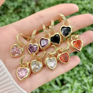 High End Heart Shaped Earring Shiny Bling Colorful Zircon Crystal Earring for Wedding Fashion Accessory Women Earrings