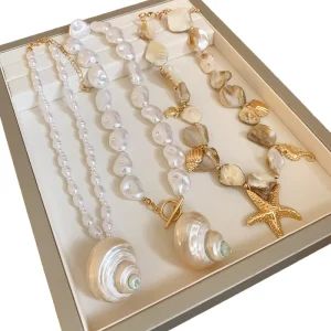 High-End Niche Fashion Baroque Imitation Pearl Conch Starfish Necklace Seaside Holiday Style Clavicle Chain Beaded Jewelry
