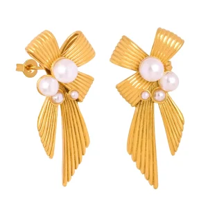 High-End Niche Luxury Stainless Steel Gold Flower 316L Stainless Steel Jewelry 18K PVD Gold Earrings