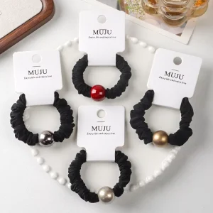 High End Pearl Hair Accessory Elastic and Soft Small Intestine Hair Tie Ponytail Band for Girls and Women with Clasp
