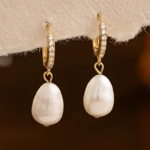 High-End Sparkling Diamond Copper Jewelry Fashionable Natural Freshwater Pearl Dangle Earrings Gifts for Women