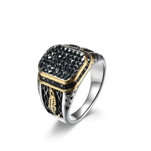 High End Stainless Steel Fashion Ring with Black Crystal Setting Domineering Party Gift Trends