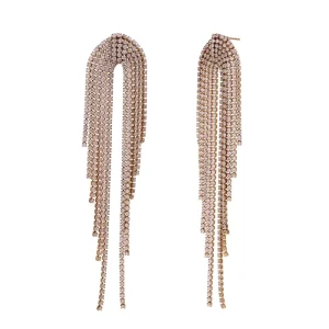 High-End Stainless Steel Jewelry 316L Gold Exaggerated Splicing Zircon Tassel Dinner Earrings for Women