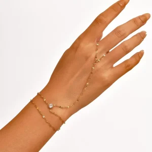 High End Stainless Steel Lip Hand Chain Tassel Double Layer Bracelet Ring Dainty Fashion Style Jewelry for Women