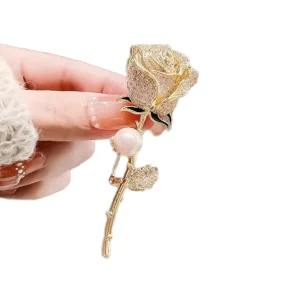 High End Women’s All Match Elegant Large Corsage Pin Brooch Full Imitation Pearl Cute Rhinestone Crystal Silver Plated Alloy