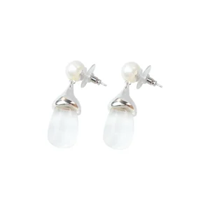 High End Women’s Earrings Transparent Drop Shaped Natural Freshwater Pearls Platinum Plated Geometric Design Trendy Fashion