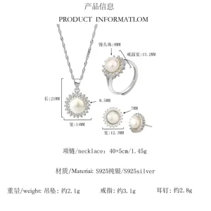 High End Women’s Fashion Natural Pearl Necklace Jewelry Set Platinum & Gold Plated 925 Silver Luxury