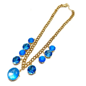 High Fashion Glass Crystal Necklace Women’s Blue Diamond Gold Plated Chain Choker Luxury Party Daily Wear Jewelry
