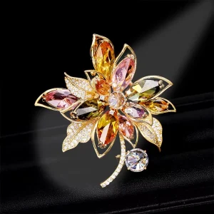 High Grade Color Zircon Corsage Retro Brooch Flower for Women’s Elegant Suit Coat Fashion Brooch