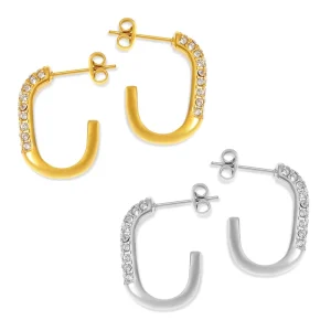 High Grade Diamond C Shaped Hoop Earrings Titanium Steel Plated 18K Gold Hoop Earrings in Stock for Ladies