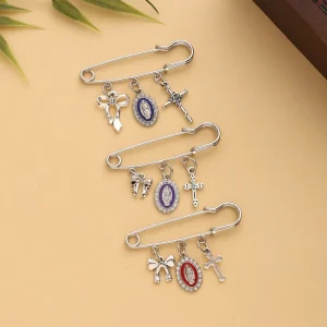 High Grade Metal Craft Alloy Brooch Bow Cross Virgin Mary Rhinestone Pendant Multi Style Garment Decorative Accessory