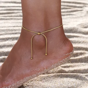 High-Grade Titanium Steel Women’s Anklet Simple Chain With Hanging Ball Flexible Chain Blade Bow Cross-Border Fashion