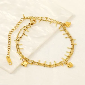 High Grade Trendy 18K Gold Plated Stainless Steel Chain & Link Bracelet Cute Geometric Design for Party Instagram Jewelry