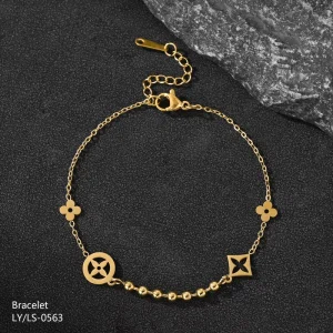 High Polished Tarnish Resistant Vintage Trendy Gold Plating Stainless Steel Flower Four Leaf Clover Circle Charms Beads Women’s