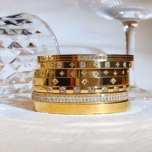 High Polishing 18K Gold Plated Bangle Non Tarnish Stainless Steel Fashion Bracelet Bangles for Women