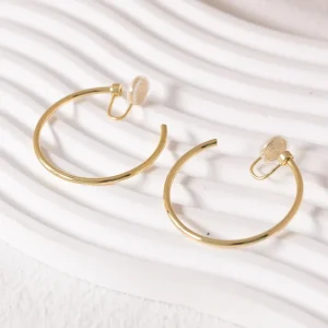 High Polishing Brass Gold Plated Big Hoop Clip on Earrings Round Circle Mosquito Coil Non Pierced Earrings for Women Jewelry