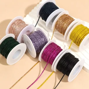 High Quality 10Yards 2mm Crystal Cup Chains Electroplated Colorful Rhinestone Claw Chain For DIY Jewelry Clothing Accessories