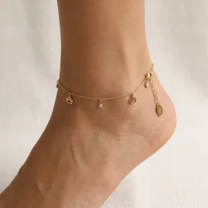 High Quality 14K PVD Gold Plated Stainless Steel Anklet Crown Fashion Jewelry Women Gift Hypoallergenic Customizion