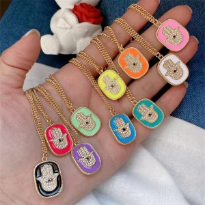 High Quality 18K Gold Plated Enamel Hamsa Hand Necklace Colorful Evil Eyes Pendant for Women Protection Jewelry New