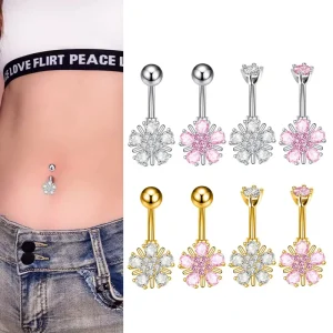High Quality 316L Stainless Steel Trendy Pink Flower Body Jewelry