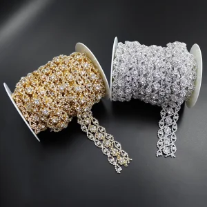 High Quality 3cm Width Rhinestones Trimming Glass Crystal Chains Sewing Rhinestones Appliques For Garment Dress Decoration