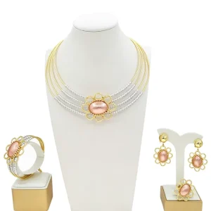 High Quality 4 Piece Fashion Jewelry Set Gold Plated Necklace Bracelet Earrings Sets for Women