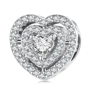 High Quality 925 Sterling Silver Shiny Zircon Heart Beads Charm Fit Bracelet DIY Women Fashion Jewelry Accessories Making BSC662