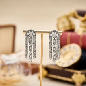 High Quality Art Deco Geometric Tassel Pendant Earrings Mother of Pearl Sparkling Zirconia Woman Brass Jewelry