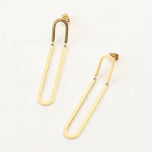 High Quality Bohemia Fashion Jewelry 18k Gold Plated Stainless Steel Pin Shape Pendant Earrings for Women