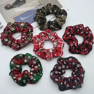 High Quality Christmas Plaid Snowflake Scrunchies Set Red Green Plaid Hair Ties 15*5cm for Women Girls Xmas Party Hair