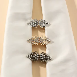 High Quality Clothing Accessories OEM 3 Color Vintage Luxury Rhinestone Hollow Design Shawl Clip Low Weddings Gifts