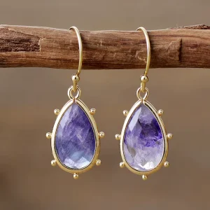 High Quality Cross border E commerce Amethyst Natural Crystal Stone Simple Women’s Earrings European Fashion