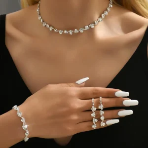 High Quality Elegant Stylish Women’s Fashion Jewelry Set Sparkly Diamond Necklace Earrings Bracelet Set for Women