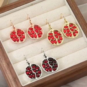 High Quality Fashion Charm Fruit Pendant Fashion Jewelry Bohemian Red Pomegranate Seed Earrings for Women