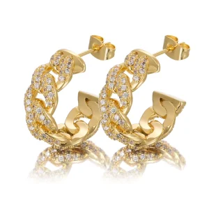 High Quality Fashion Cuban Chain Brass Hoop Earrings for Women