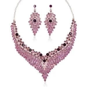 High Quality Fashion Luxury Crystal Jewelry Set Women Leaves Necklace Earrings Set Wedding Jewelry Set