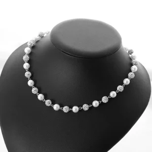 High Quality Fashion Party Jewelry Beaded Necklace Shiny Hip Hop Rhinestone Pearl Beads Chain Necklace for Women Men