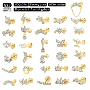High Quality Fashion Piercing ASTM F136 G23 Titanium Zircon Custom Luxury Helix Nose Ear Labret Body Piercing Titanium Jewelry