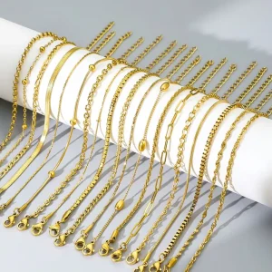 High Quality Fashion Simple Diy Jewelry Part Stainless Steel 18k Gold Plated Plain Women Link Chain Bracelet