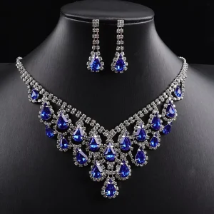 High Quality Fashion Solid Color Crystal Rhinestone Necklace Earring Set Wedding Dress Party Accessory Engagement Gift