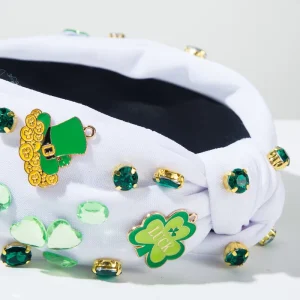 High Quality Fashion St. Patrick’s Day Shamrock Rhinestone Knotted Headband Green Lucky Hair Hoop for Women