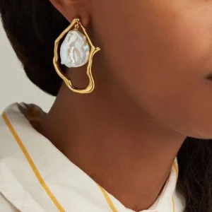 High Quality Fashion Stud Luxury Woman 18K Imitate Baroque Pearl Stud Earring