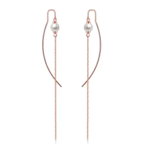 High Quality Fashionable Jewelry 18k Rose Gold Color Long Imitation Pearl Ear Line Chain Earrings for Women KC153
