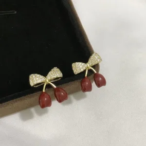 High Quality Fashionable Trendy Cherry Stud Earrings Cute Hypoallergenic Design for Girls and Women