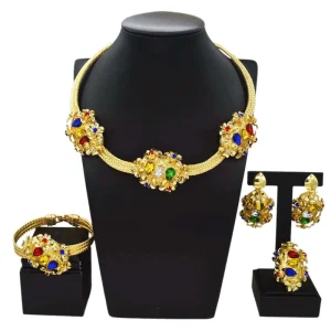 High Quality Gold Jewelry Set Multi Color Drop Bead Flowers Necklace Jewelry Sets Exquisite Costume Accessories H20157