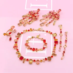 High Quality Gold Plated Bohemian Wedding Crystal Pendant Bracelet Necklace Earrings Ring Jewelry Set Bulk
