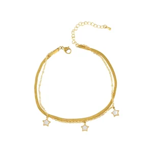 High Quality Gold Plated Layer Star Snake Leg Chain Non Tarnish Stainless Steel Fashion Jewelry Anklets for Women 18k Gold