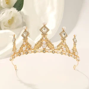 High Quality Gold Silver Dual Tone Pearl Rhinestone Crown Hair Accessories Fashionable Party Crown Accessories